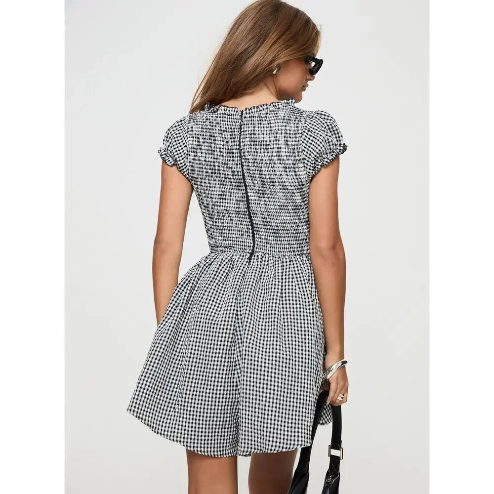 Princess Polly | Black/White Gingham Wescott Gingham Bow Tie Neck Romper Gameday